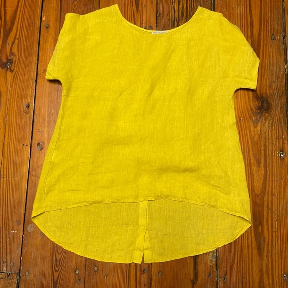 Terzo Millennio Women Yellow Mustard 100 % Linen Blouse Size M Button Back Light - Picture 1 of 10
